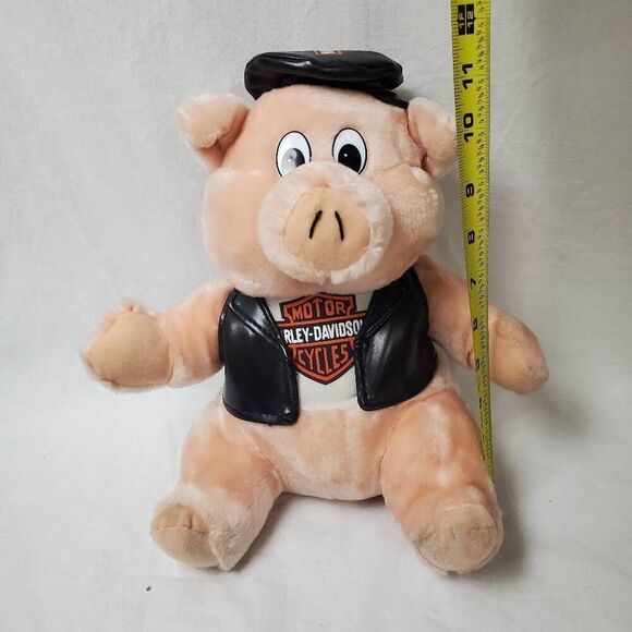 Harley-Davidson Pig Plush Stuffed Animal Biker Vest Hat Motorcycle 14" - Picture 2 of 7